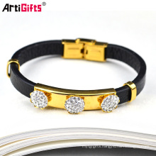 Promotional black pu leather bracelet with gold clasp